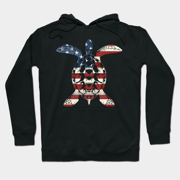 Turtle American Flag Costume Gift Hoodie by Pretr=ty